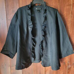 Lane Bryant Women 24 Plus Black Linen Ruffle Jacket Capri Pant Set Whimsigoth